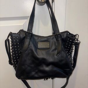 Andrew Marc Black Studded Shoulder Bag with Fringe